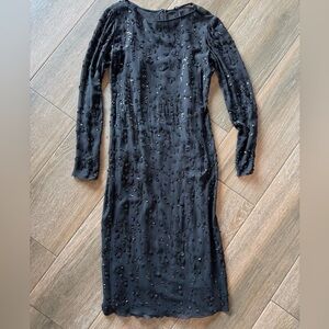 Giorgio Armani black sequin long sleeve evening dress size 4 altered